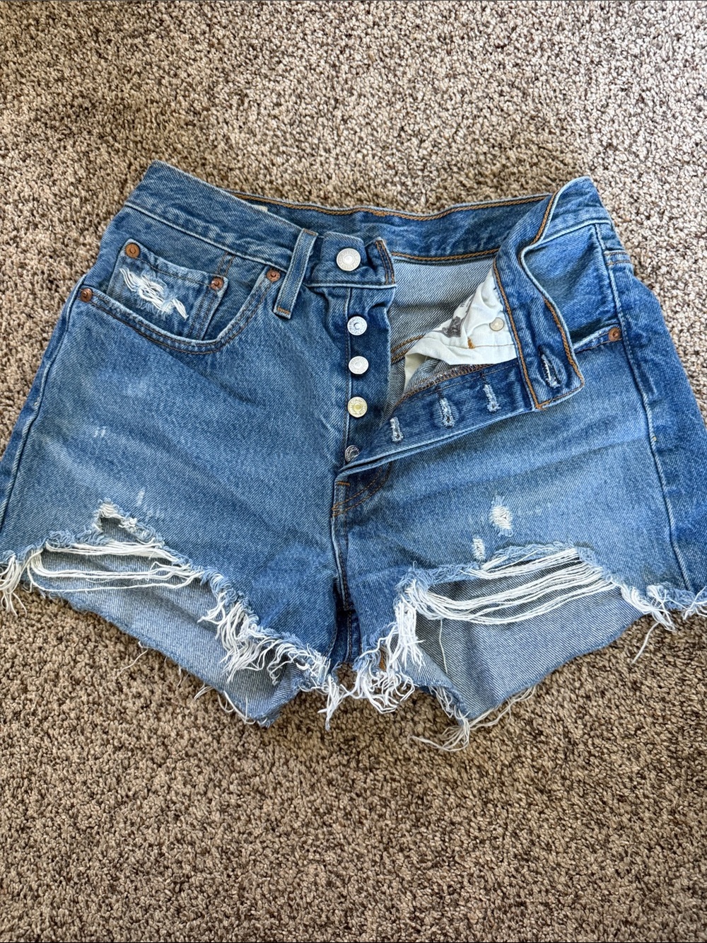 Levi's Distressed High-Rise Denim Shorts - Blue